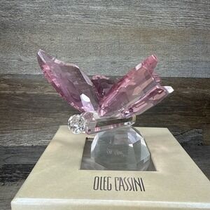 Pink Crystal Butterfly Paperweight Signed Oleg Cassini